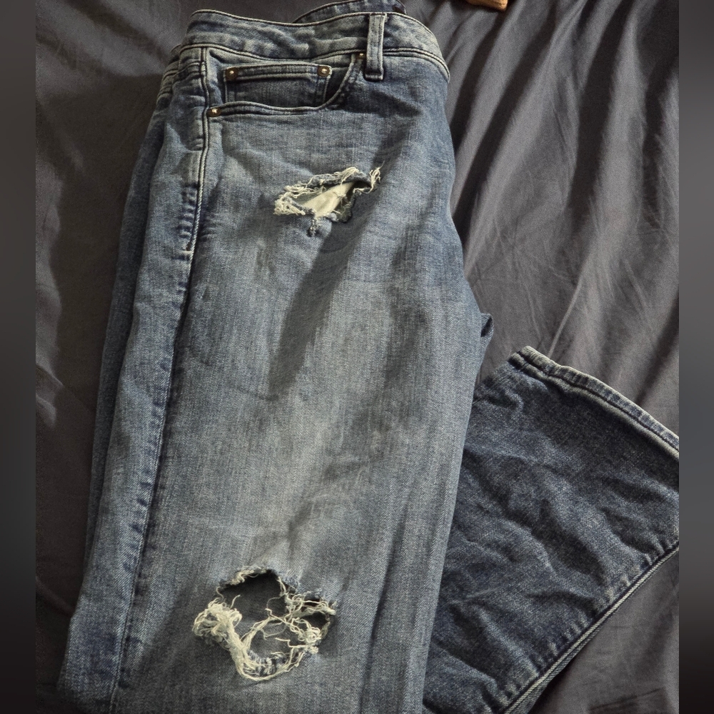 Express Men's Distressed Slim Jeans in Blue